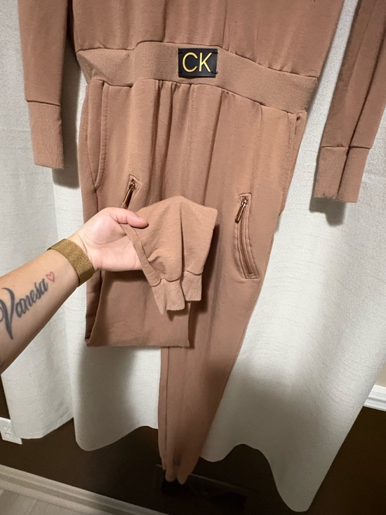 Calvin Klein Women's Brown Zip-Front Jumpsuit with CK Belt - Picture 8 of 8